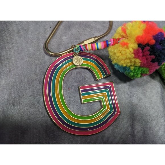 Jane Marie G Initial Rainbow Keychain With Pompom Tassel - Picture 7 of 10